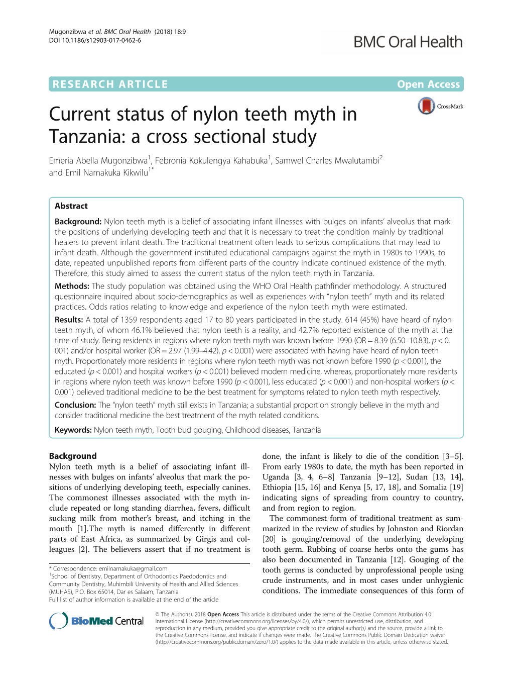 Current Status of Nylon Teeth Myth in Tanzania: a Cross Sectional Study