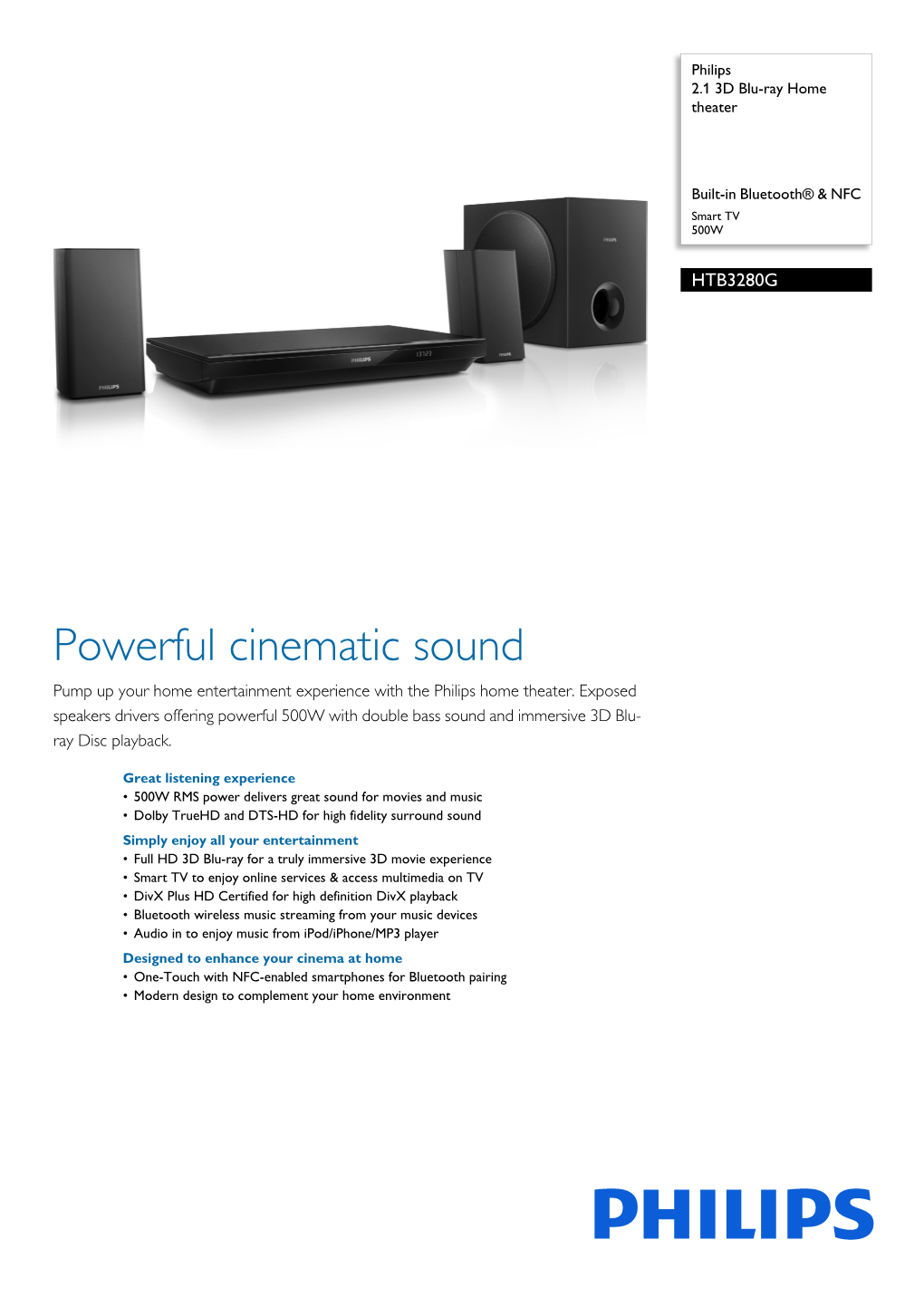 HTB3280G/12 Philips 2.1 3D Blu-Ray Home Theater