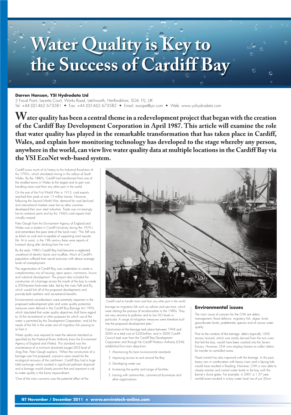 Water Quality Is Key to the Success of Cardiff Bay