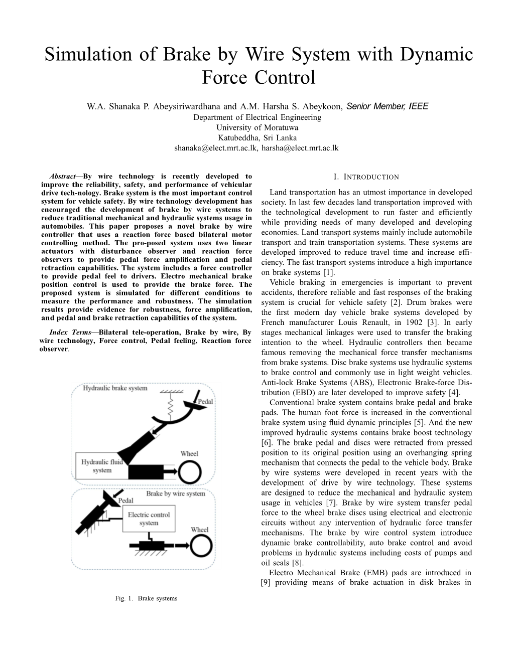 Simulation of Brake by Wire System with Dynamic Force Control