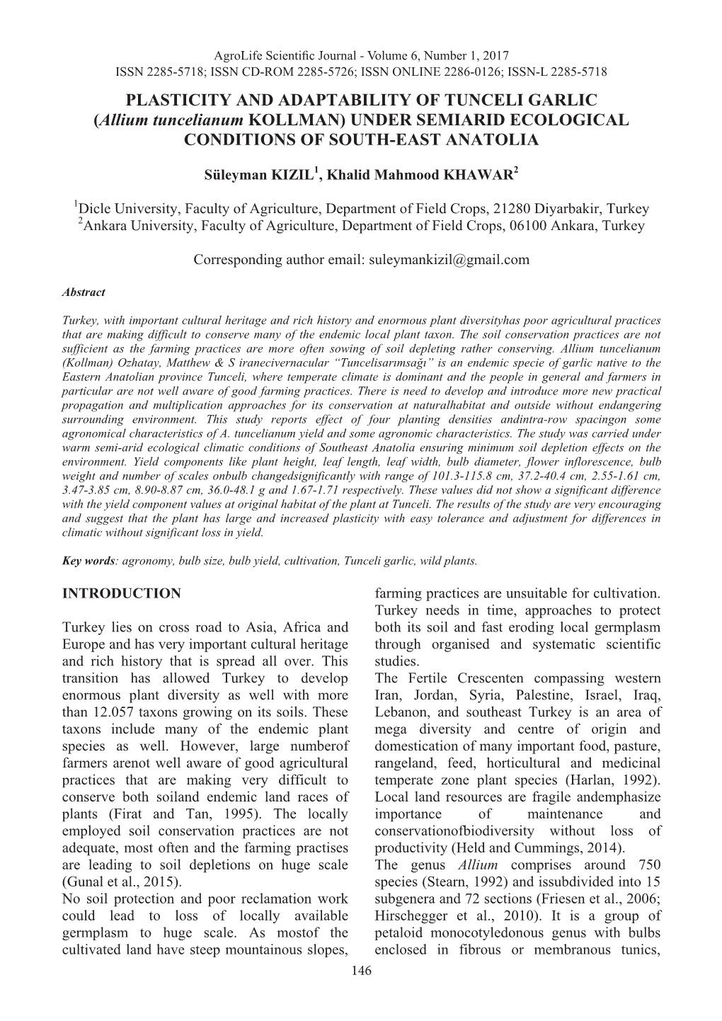 Allium Tuncelianum KOLLMAN) UNDER SEMIARID ECOLOGICAL Diversity Located in Southwest & Central Asia 20°C