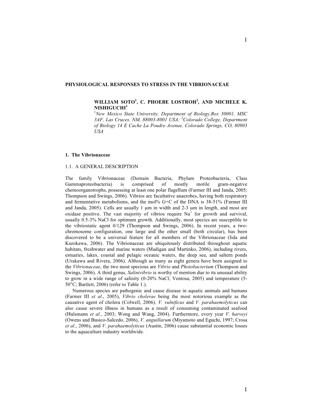 Physiological Responses to Stress in the Vibrionaceae