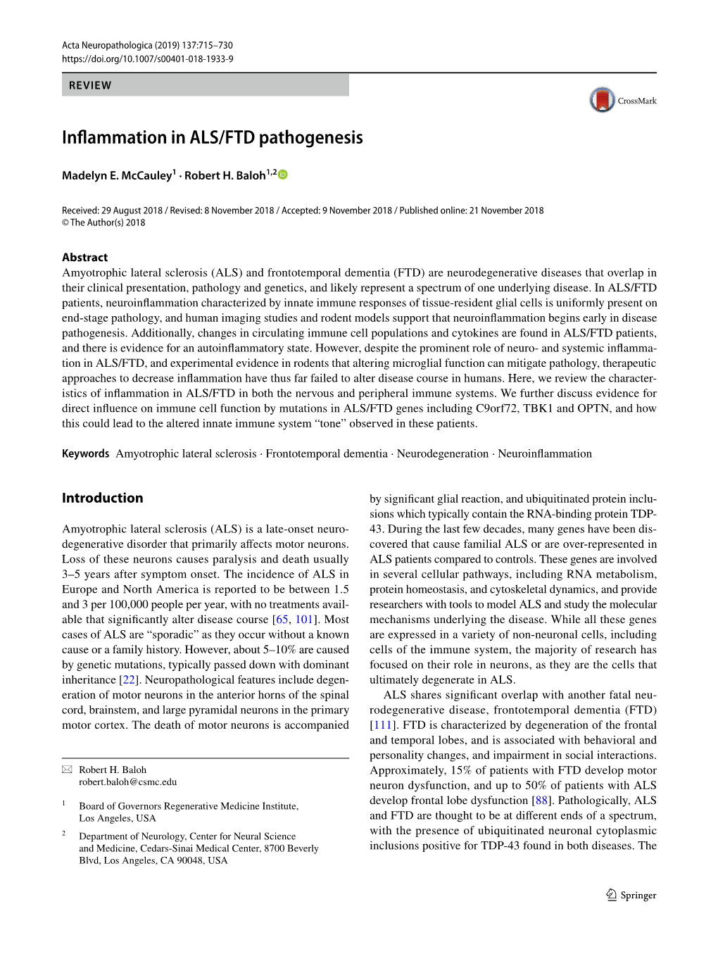 Inflammation in ALS/FTD Pathogenesis