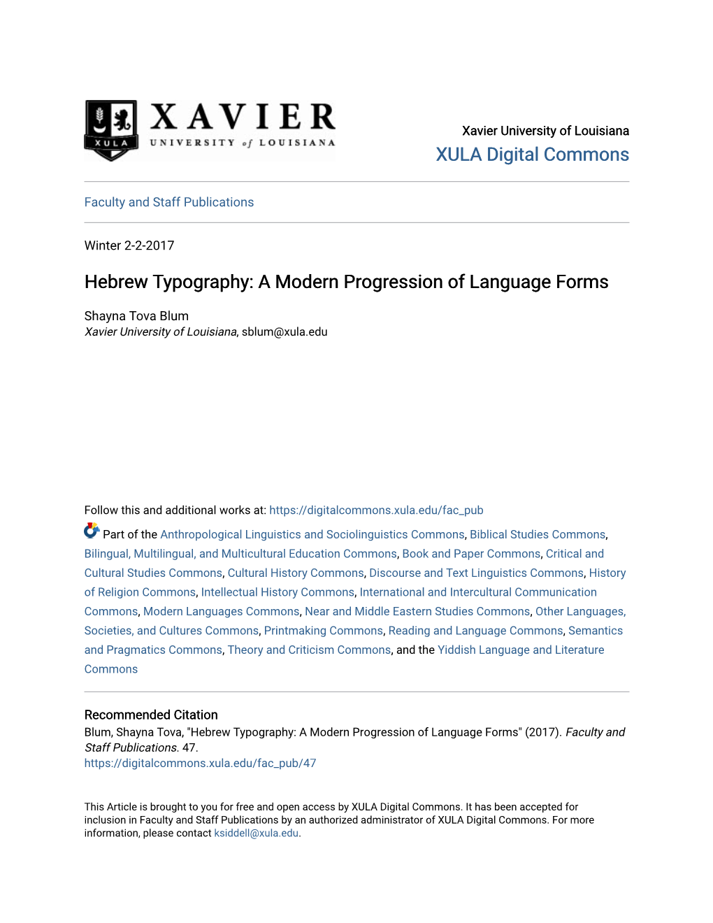 Hebrew Typography: a Modern Progression of Language Forms
