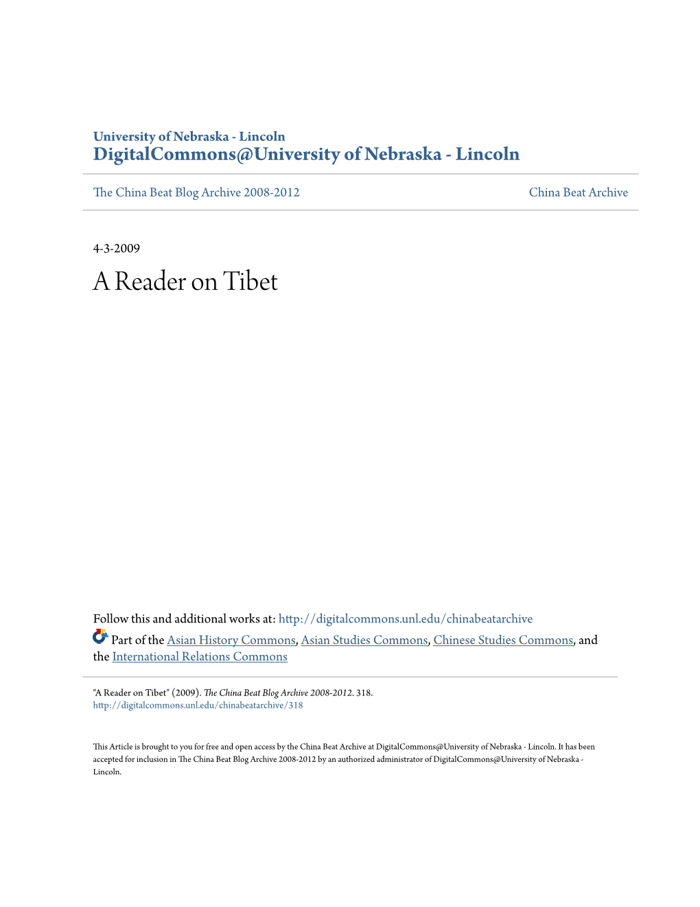 A Reader on Tibet