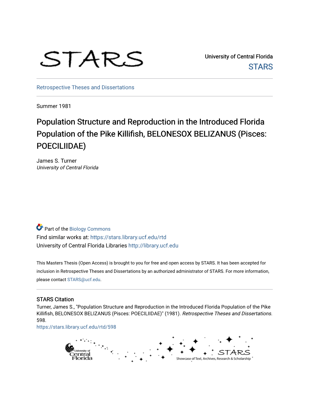Population Structure and Reproduction in the Introduced Florida Population of the Pike Killifish, BELONESOX BELIZANUS (Pisces: POECILIIDAE)