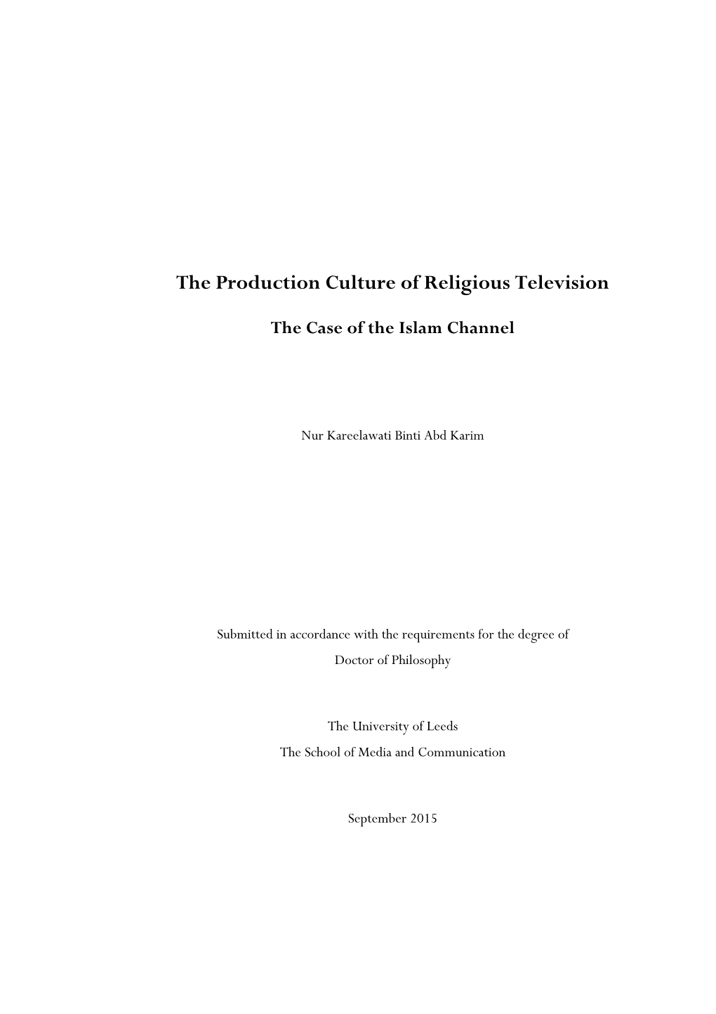 The Production Culture of Religious Television