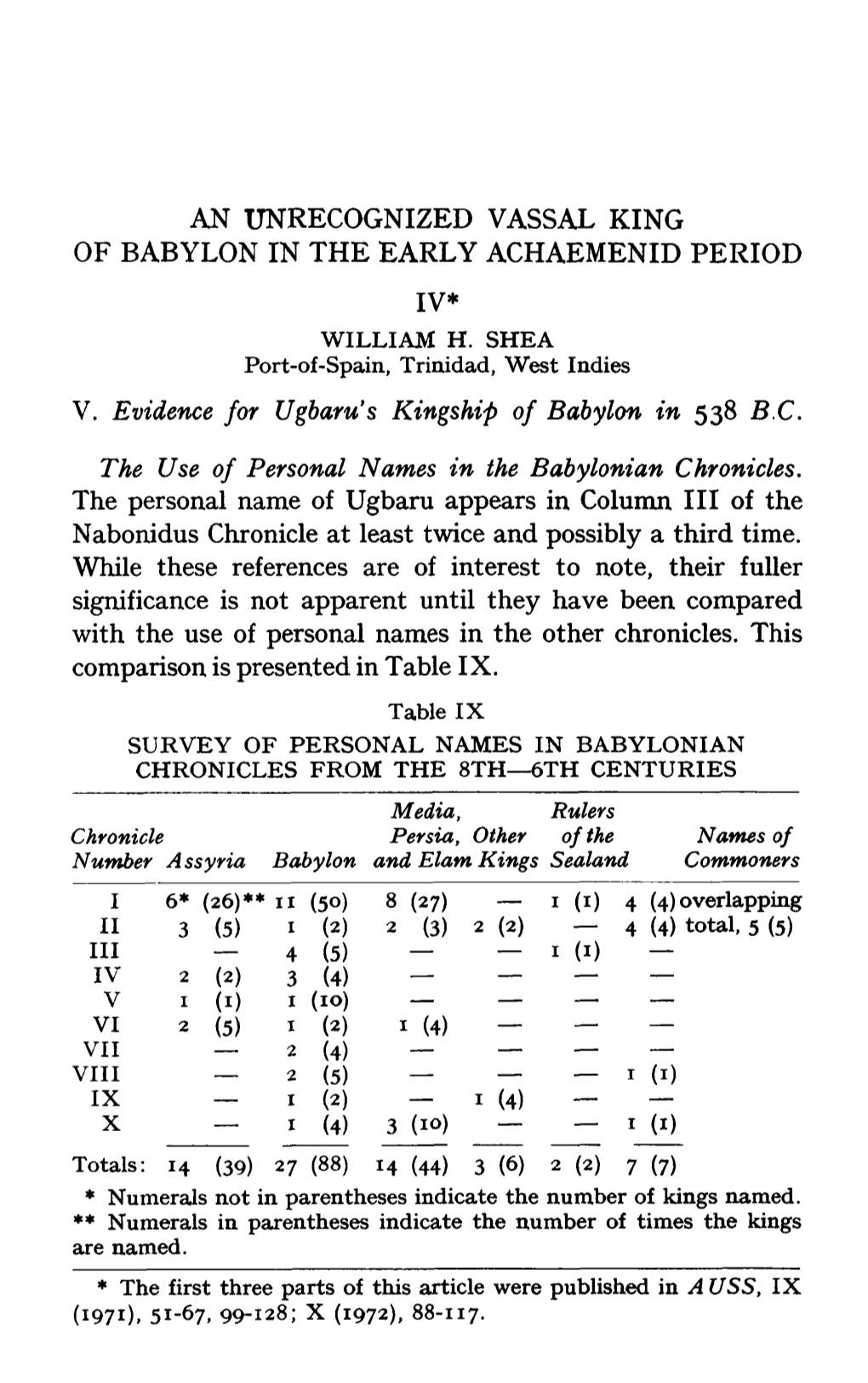 An Unrecognized Vassal King of Babylon in the Early Achaemenid Period Iv* William H