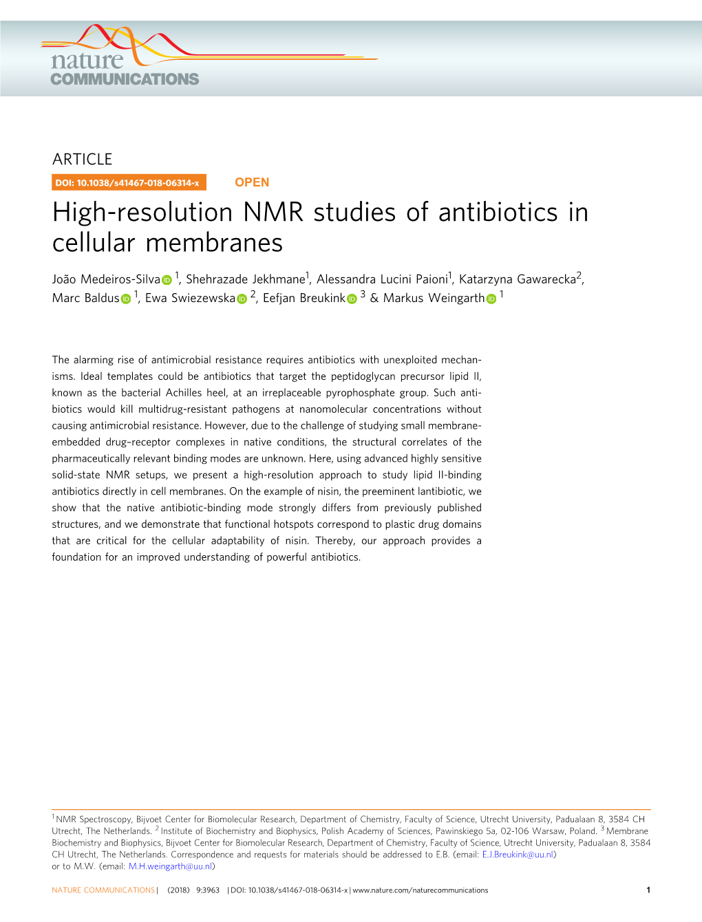 High-Resolution NMR Studies of Antibiotics in Cellular Membranes