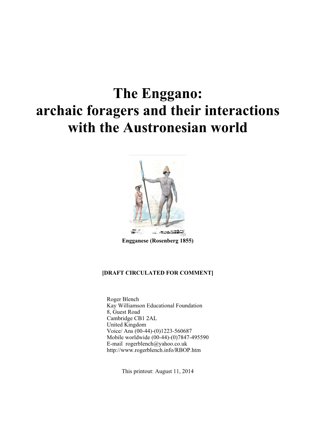 The Enggano: Archaic Foragers and Their Interactions with the Austronesian World