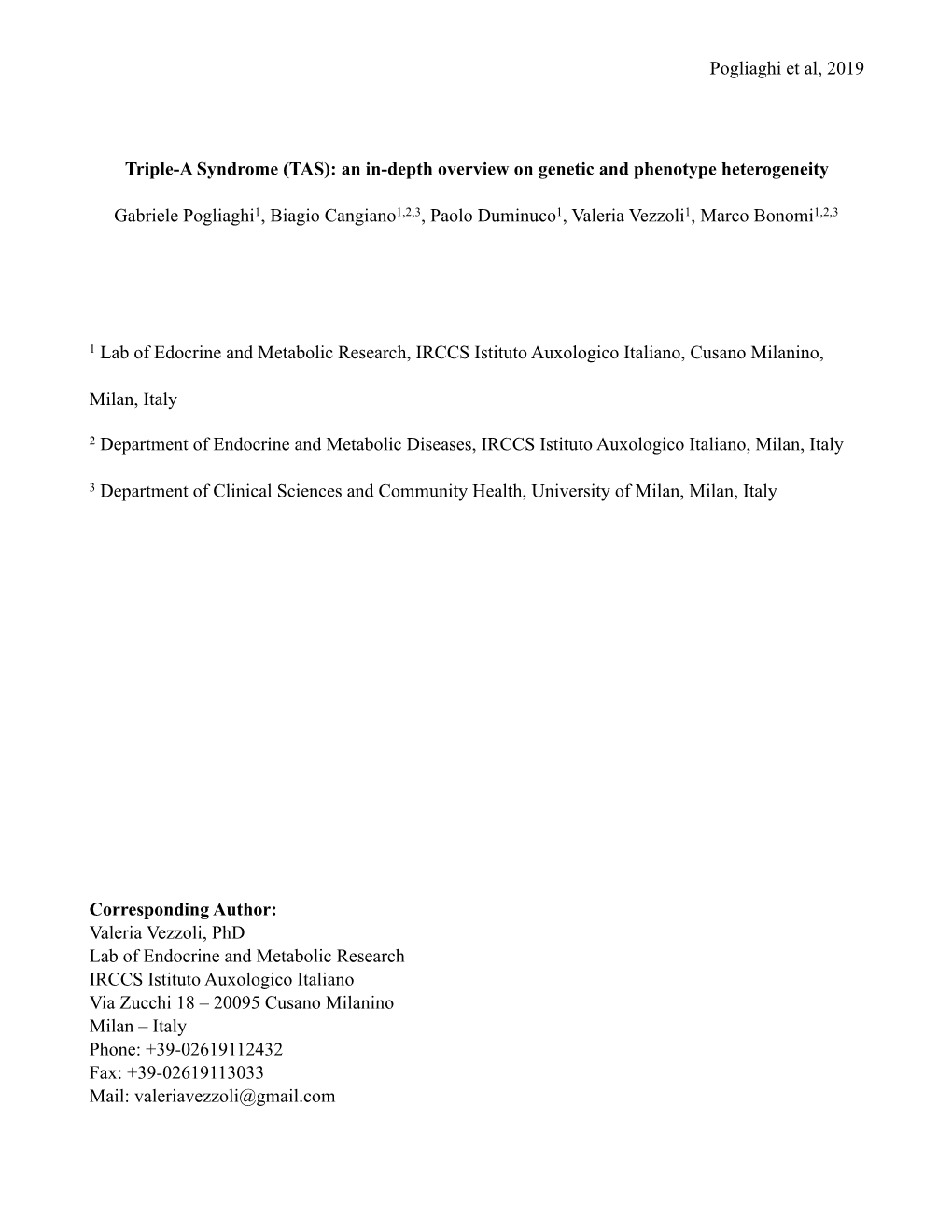 Pogliaghi Et Al, 2019 Triple-A Syndrome (TAS): an In