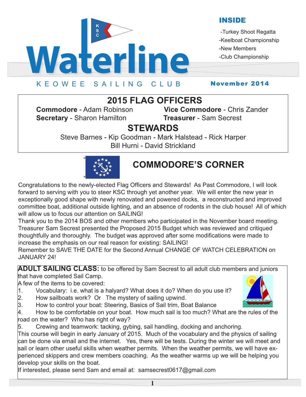 2015 Flag Officers Stewards Commodore's Corner