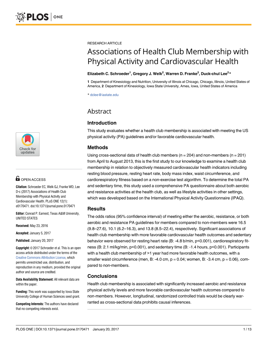 Associations of Health Club Membership with Physical Activity and Cardiovascular Health