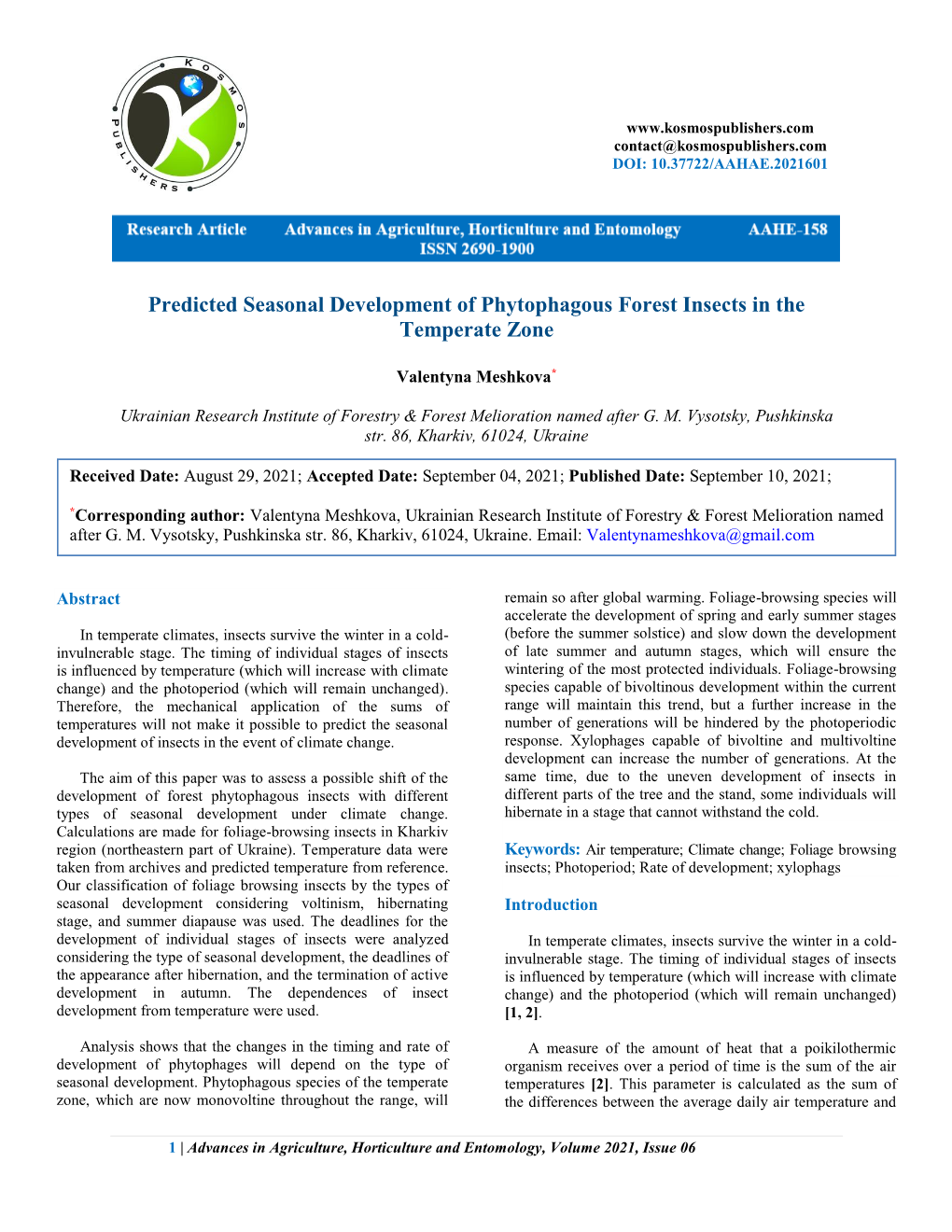 Predicted Seasonal Development of Phytophagous Forest Insects in the Temperate Zone