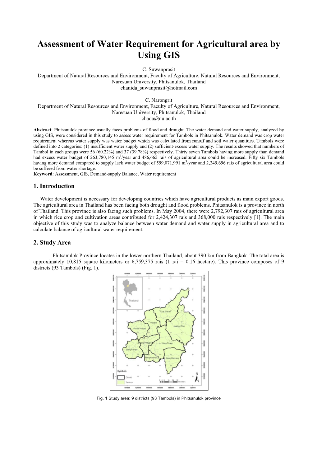 Priority of Water Reservoir Development for Tambons