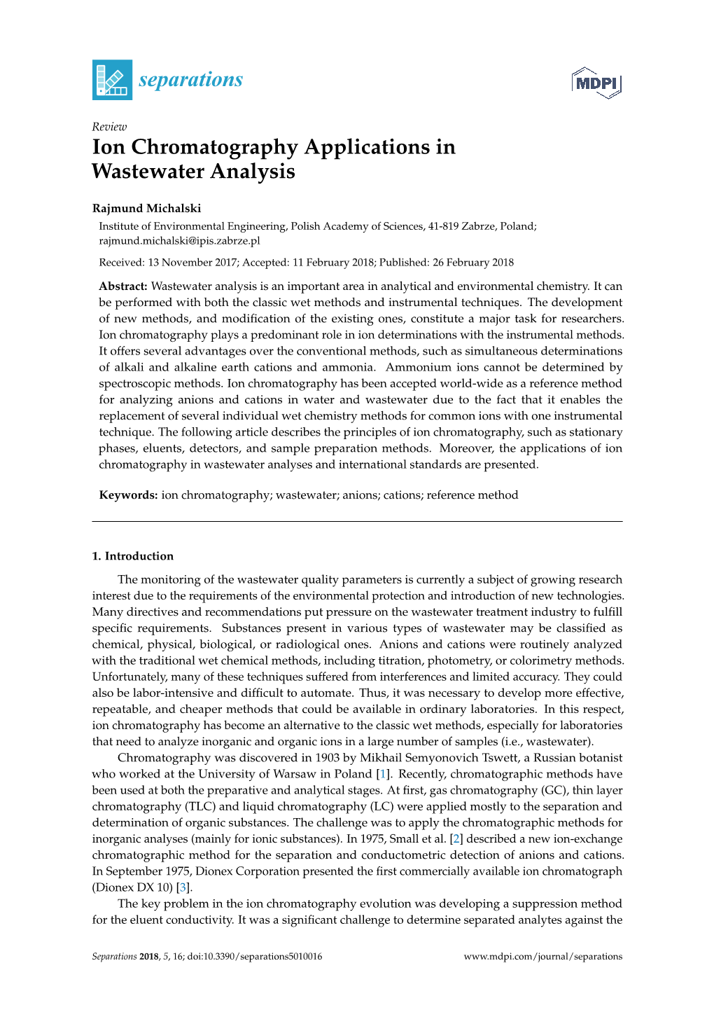 Ion Chromatography Applications in Wastewater Analysis