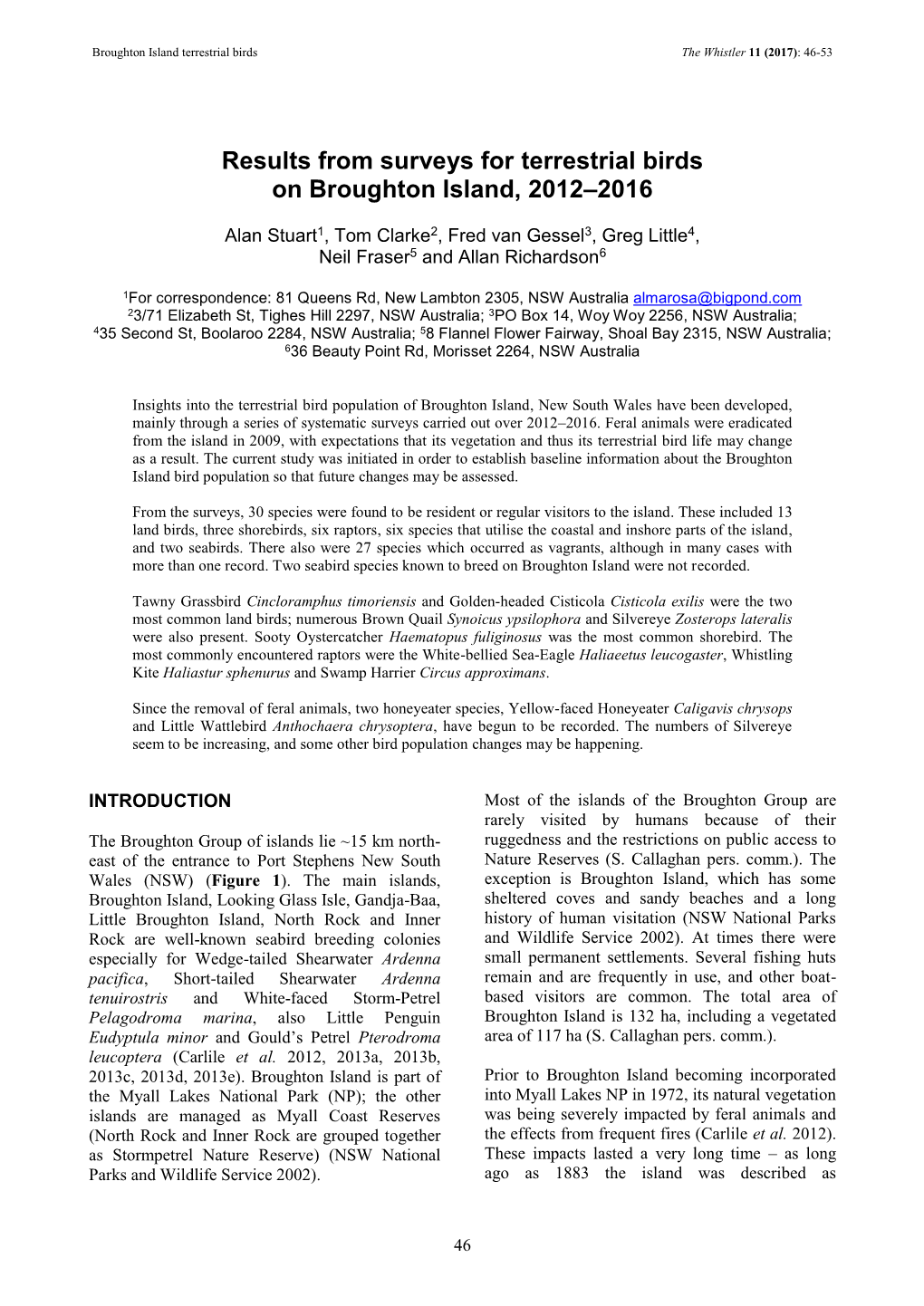 Results from Surveys for Terrestrial Birds on Broughton Island, 2012–2016