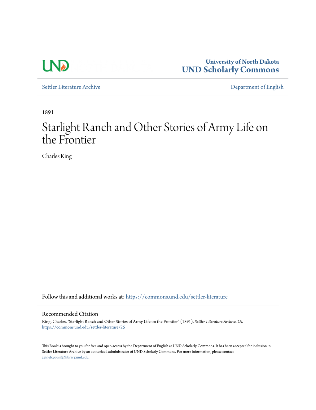 Starlight Ranch and Other Stories of Army Life on the Frontier Charles King