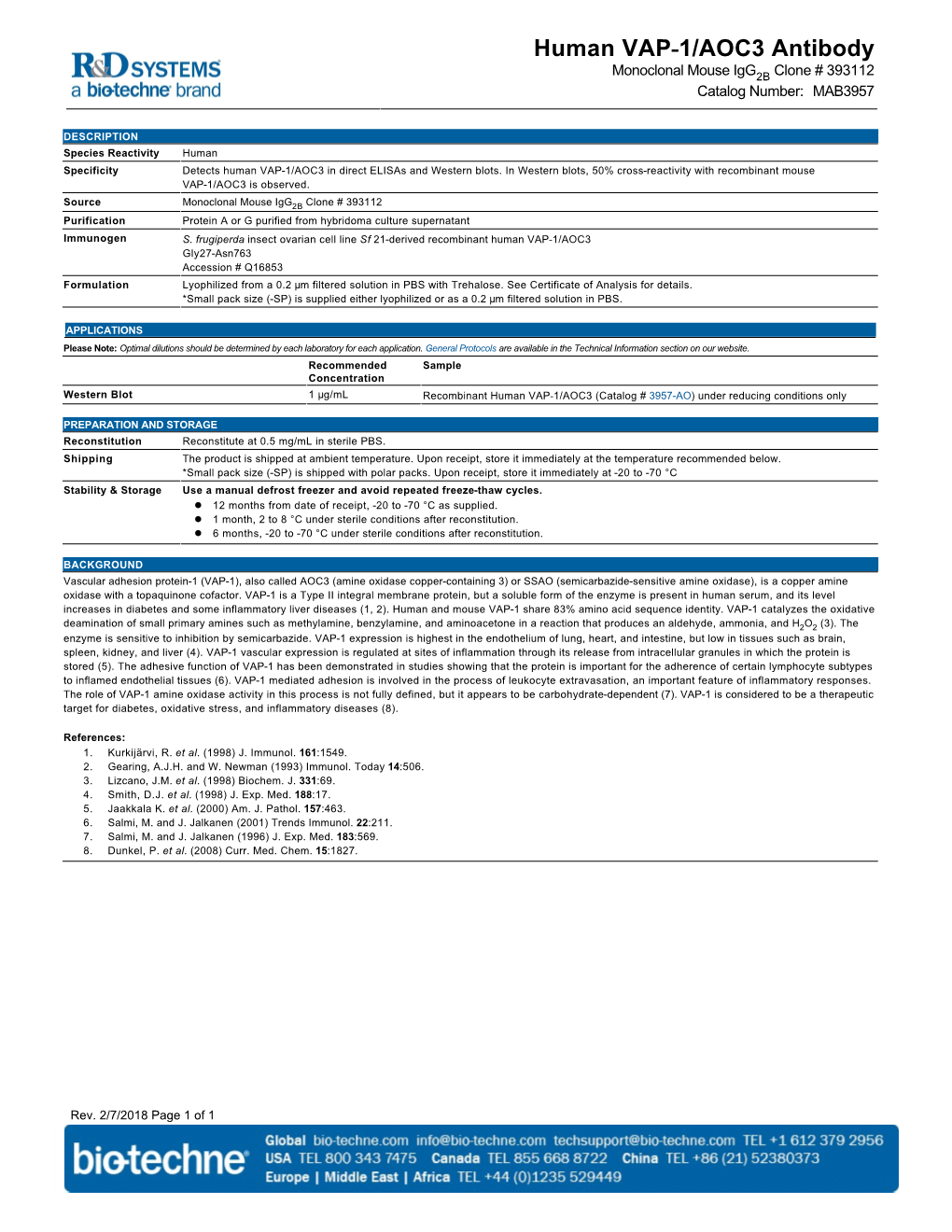 Human VAP-1/AOC3 Antibody