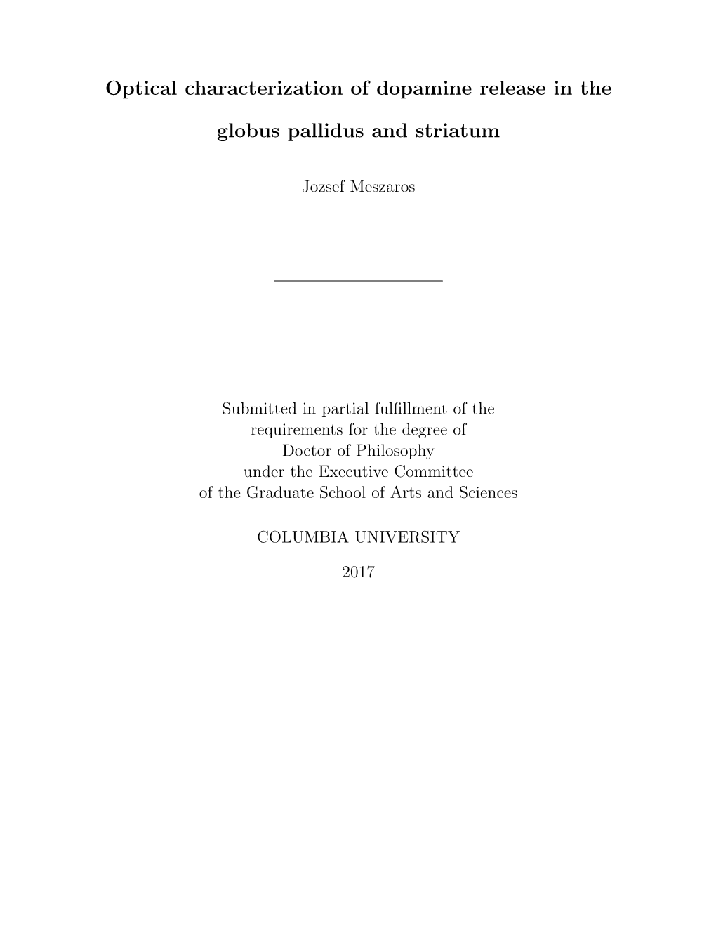 Optical Characterization of Dopamine Release in the Globus Pallidus And