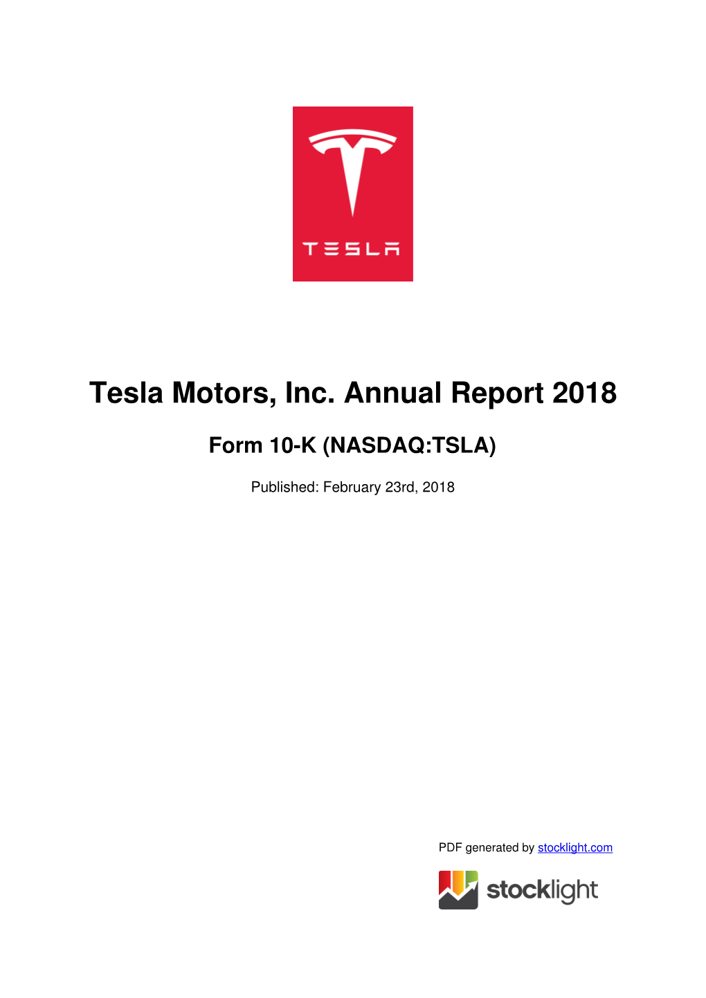 Tesla Motors, Inc. Annual Report 2018