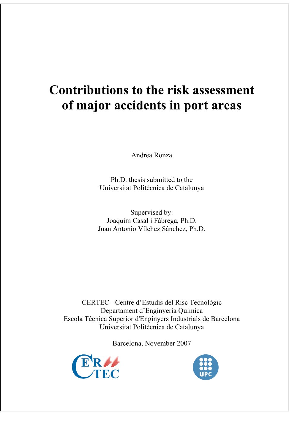 Contributions to the Risk Assessment of Major Accidents in Port Areas