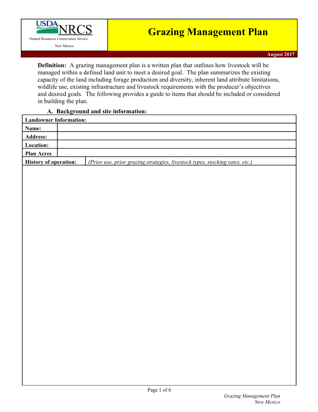 Grazing Management Plan