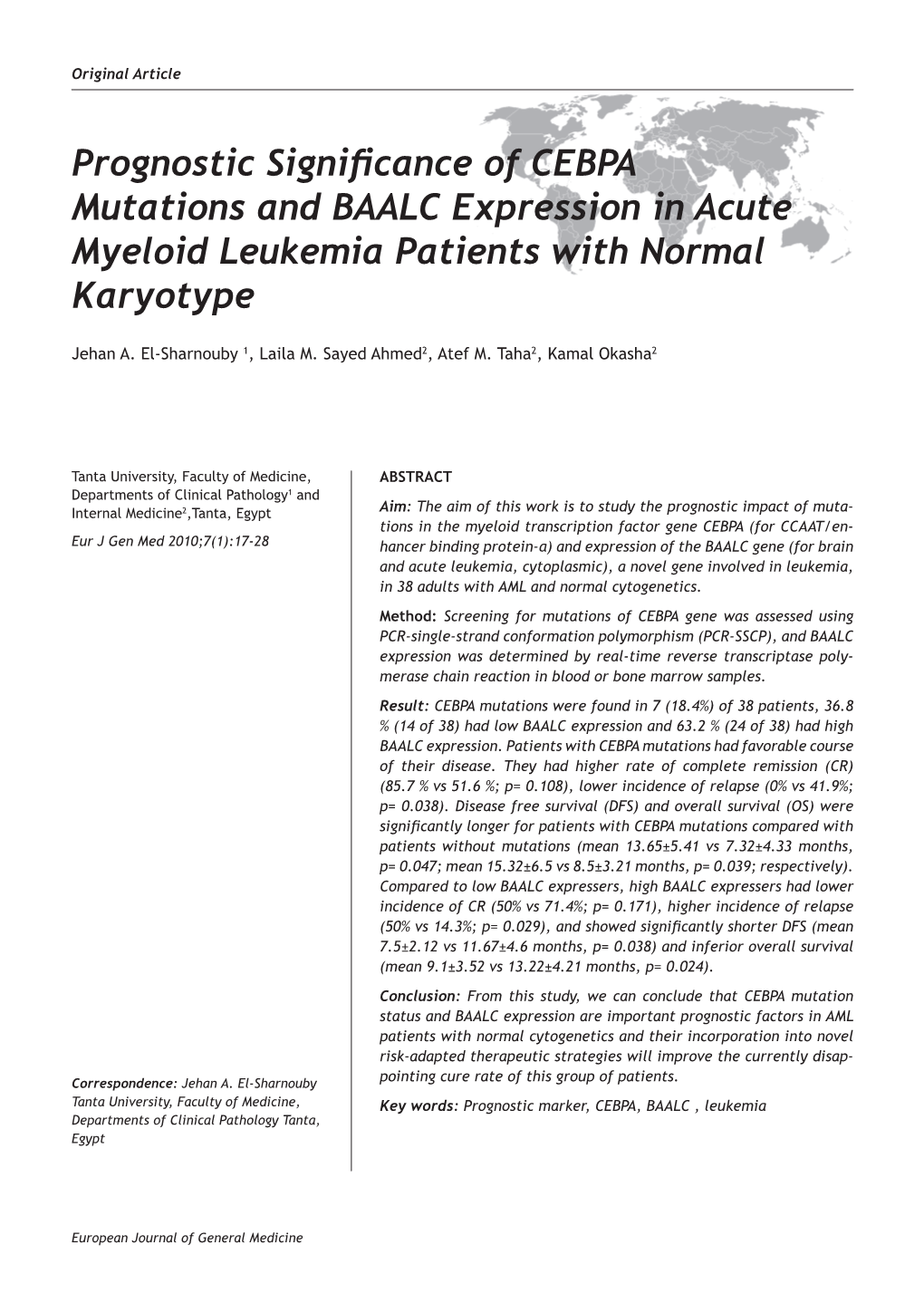 Prognostic Significance of CEBPA Mutations and BAALC Expression in Acute Myeloid Leukemia Patients with Normal Karyotype