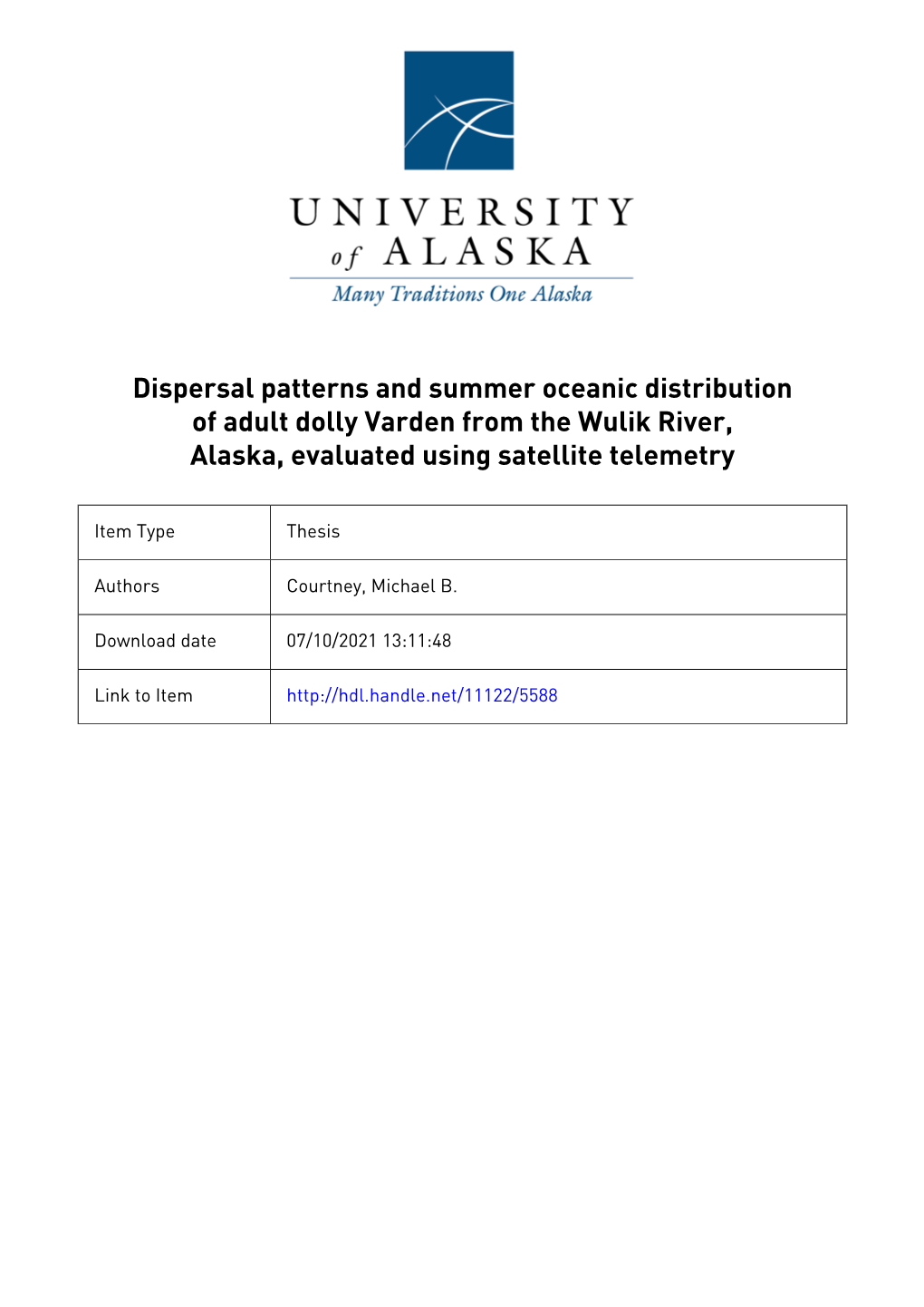 Dispersal Patterns and Summer Oceanic Distribution of Adult Dolly Varden from the Wulik River, Alaska, Evaluated Using Satellite Telemetry