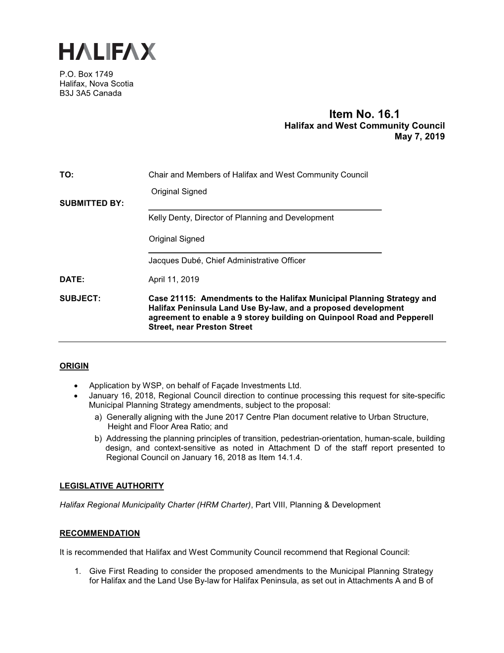 Case 21115: Amendments to the Halifax Municipal Planning Strategy