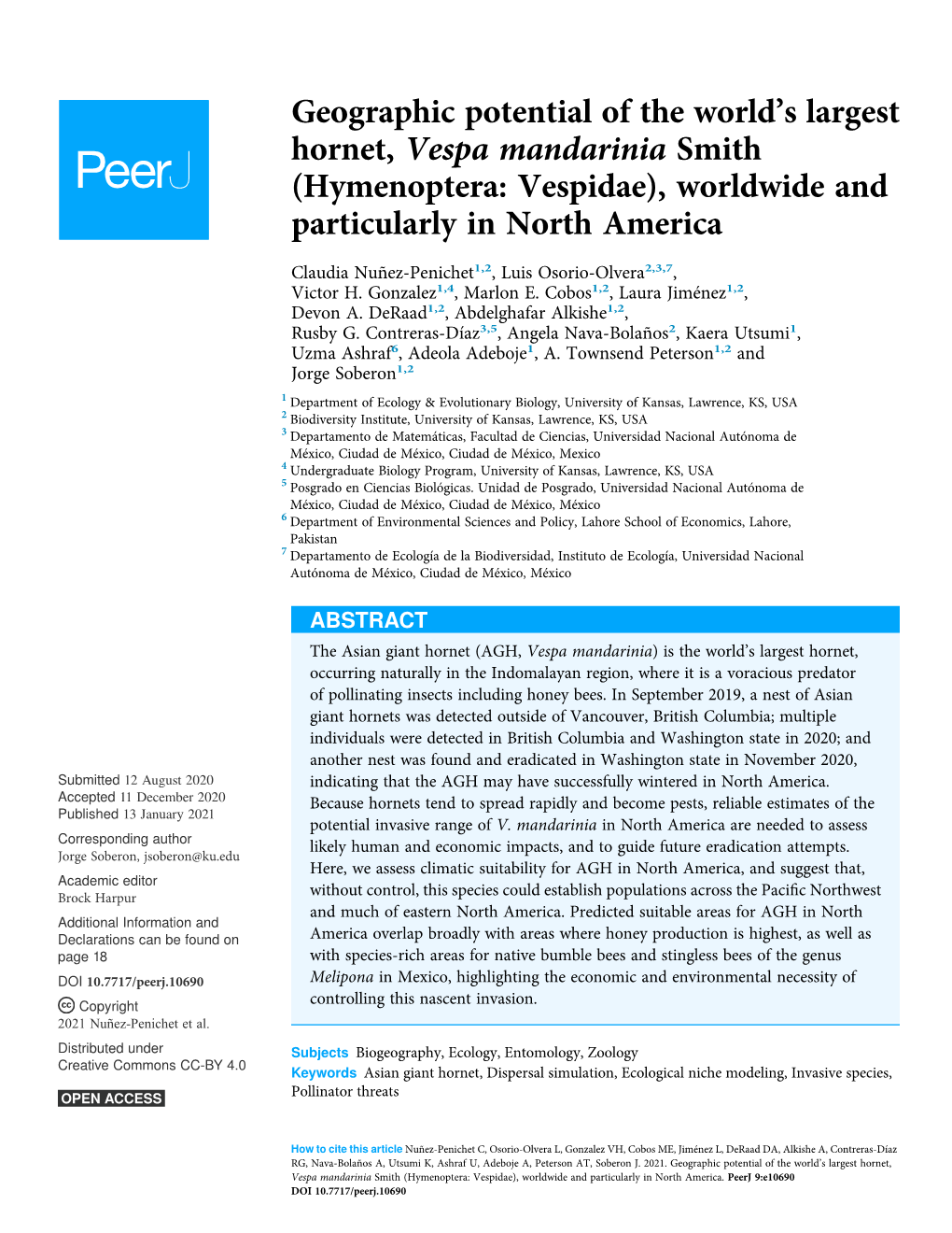 Geographic Potential of the World's Largest Hornet, Vespa