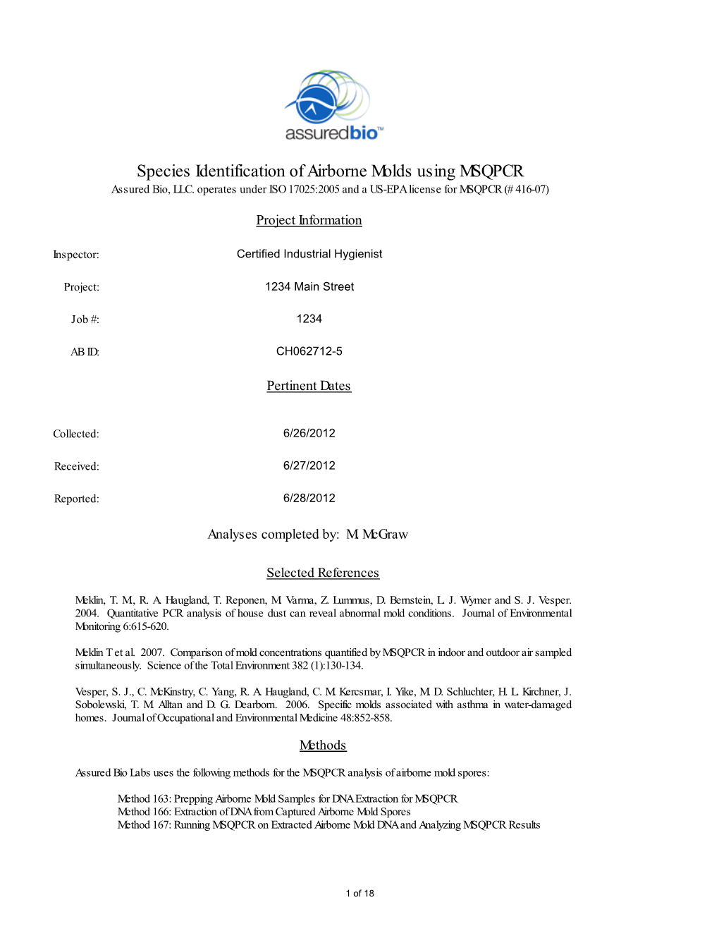 Species Identification of Airborne Molds Using MSQPCR Assured Bio, LLC