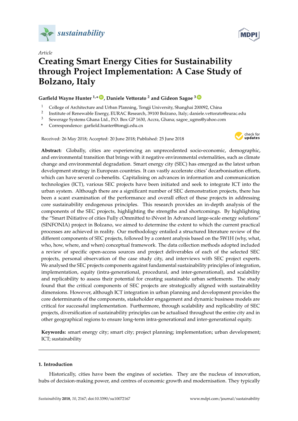 Creating Smart Energy Cities for Sustainability Through Project Implementation: a Case Study of Bolzano, Italy