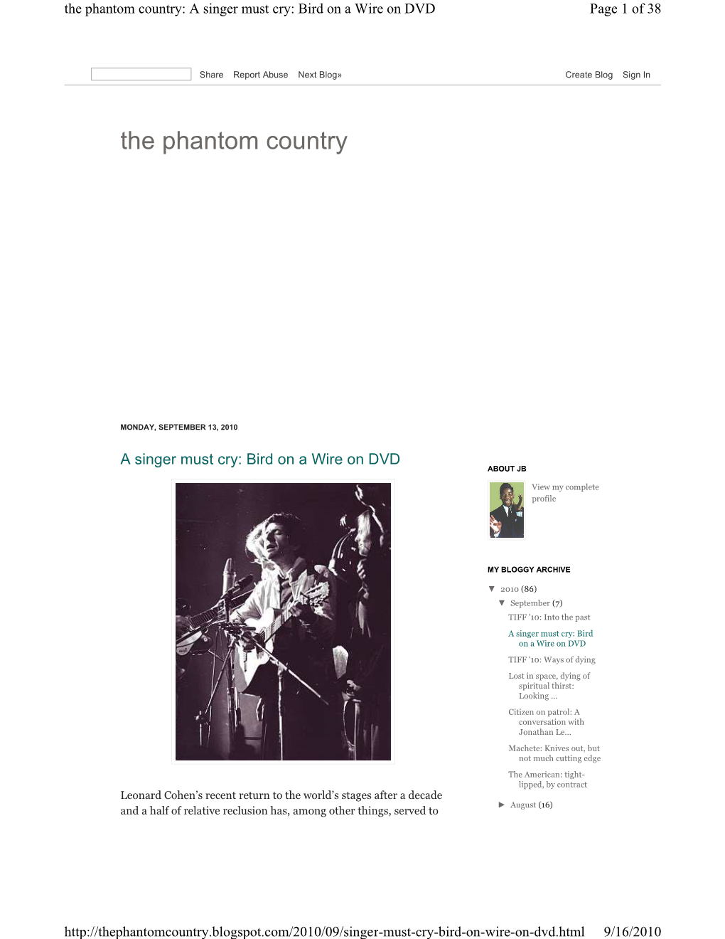 The Phantom Country: a Singer Must Cry: Bird on a Wire on DVD Page 1 of 38