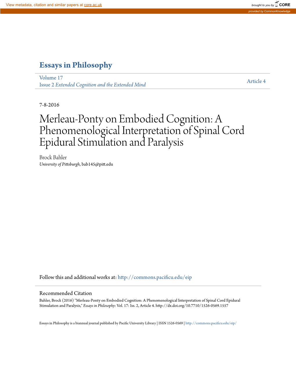 Merleau-Ponty on Embodied Cognition: a Phenomenological