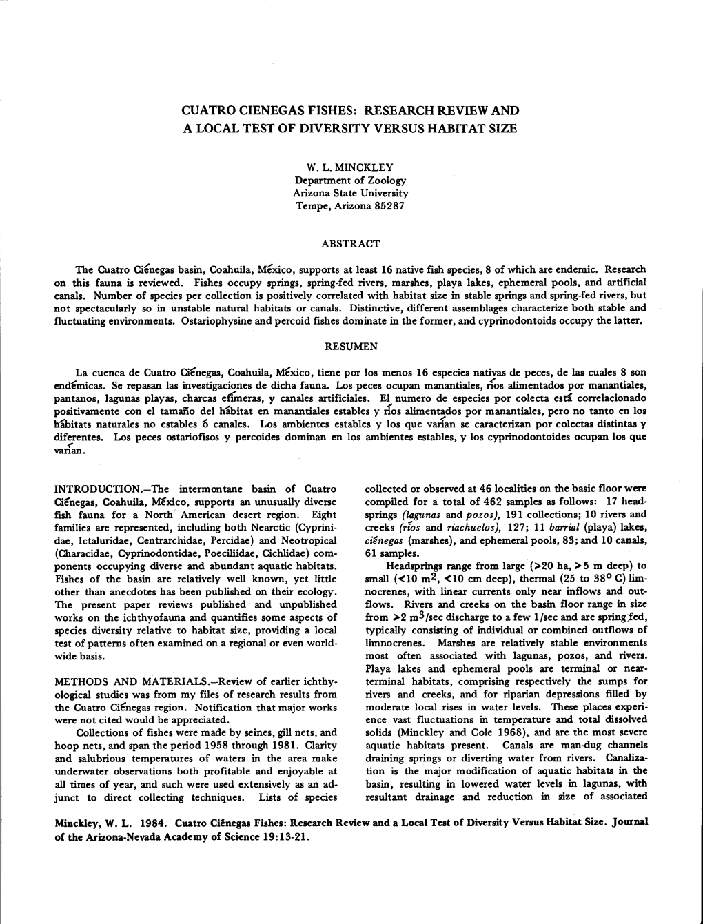 Cuatro Cienegas Fishes: Research Review and a Local Test of Diversity Versus Habitat Size