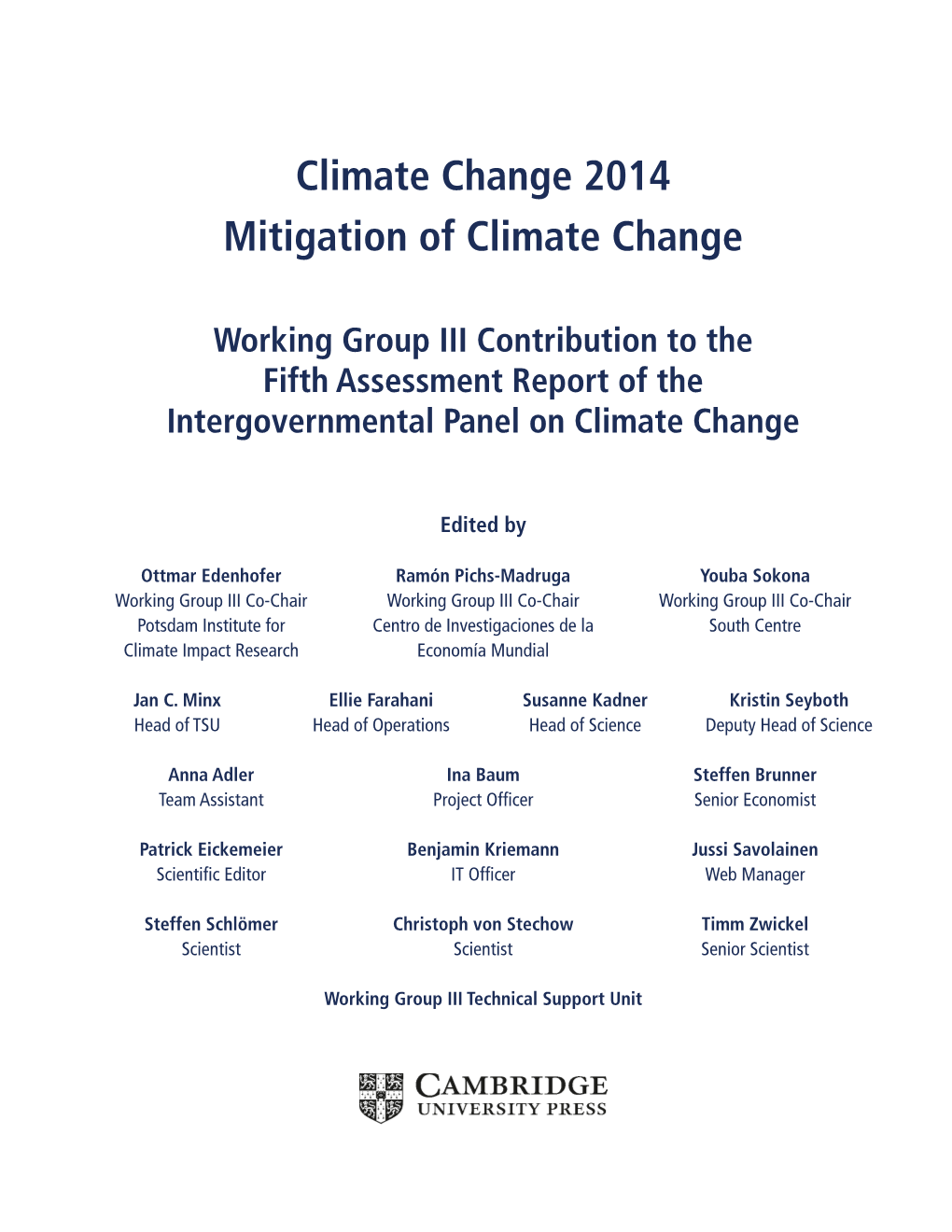 Climate Change 2014 Mitigation of Climate Change