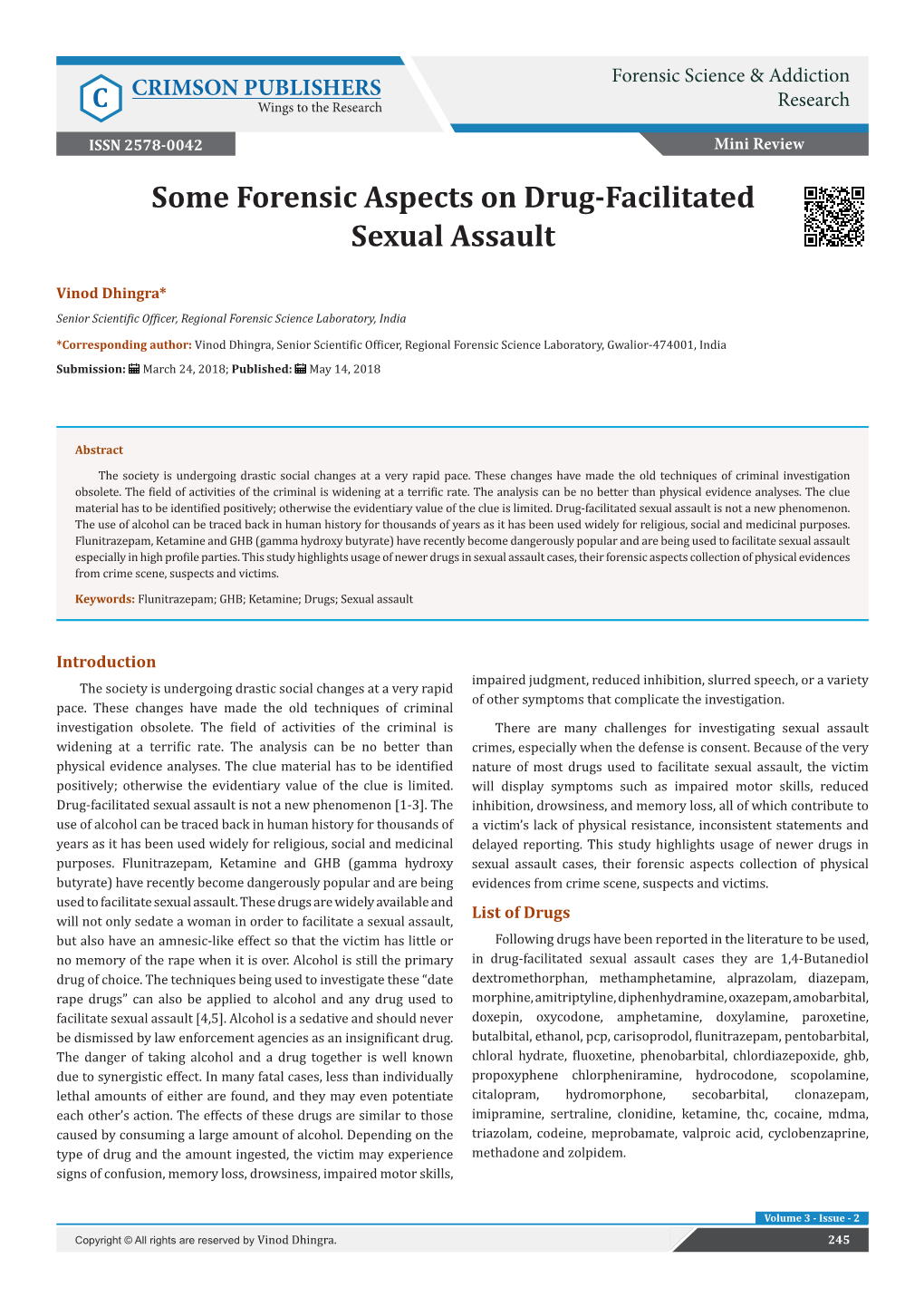 Some Forensic Aspects on Drug-Facilitated Sexual Assault