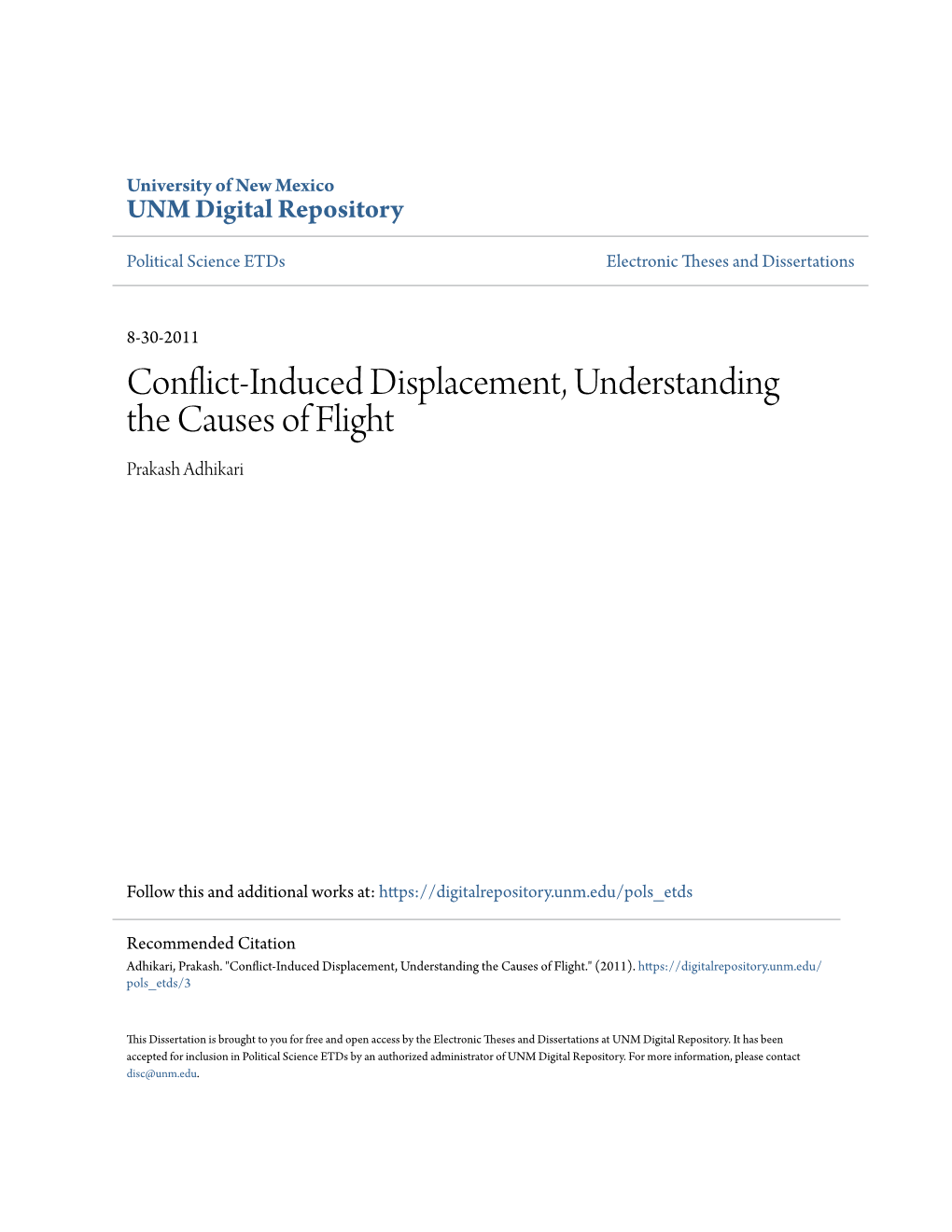 Conflict-Induced Displacement, Understanding the Causes of Flight Prakash Adhikari