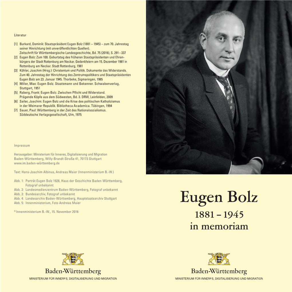 Eugen Bolz (1881 – 1945) – Zum 70