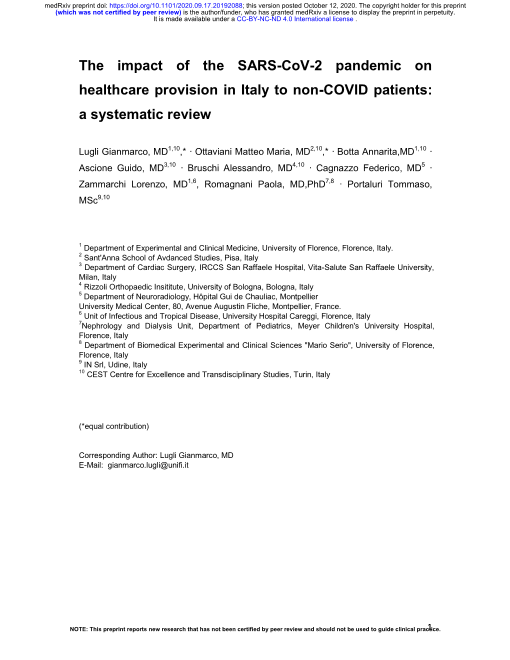 The Impact of the SARS-Cov-2 Pandemic on Healthcare Provision in Italy to Non-COVID Patients: a Systematic Review