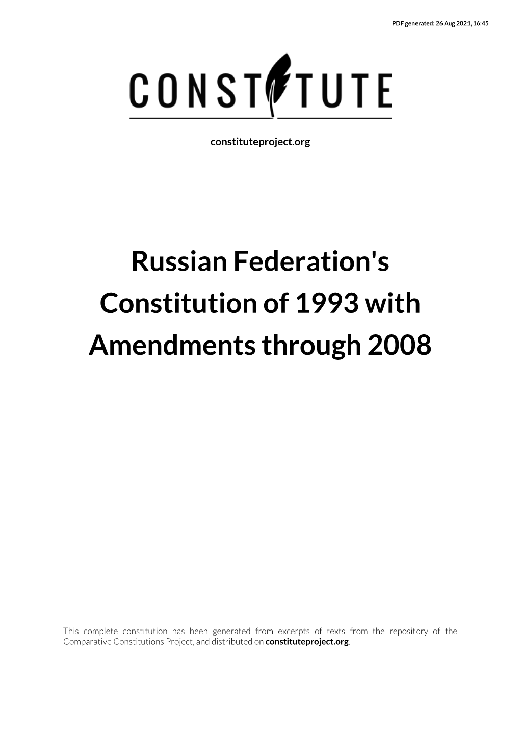 Russian Federation's Constitution of 1993 with Amendments Through 2008