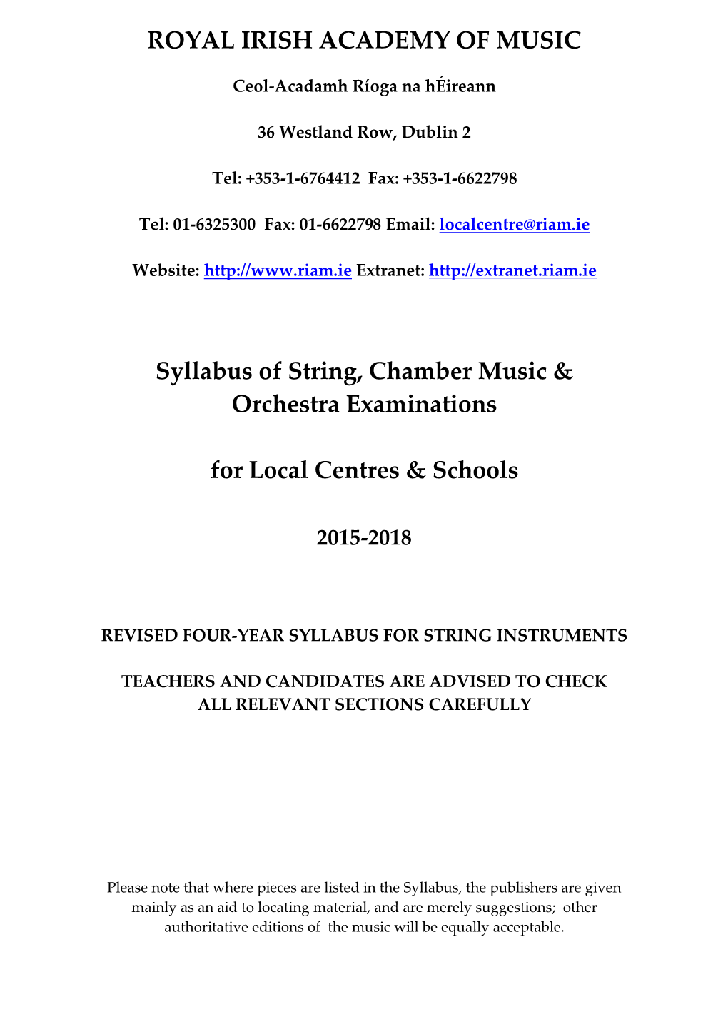 String, Chamber Music & Orchestra Syllabus