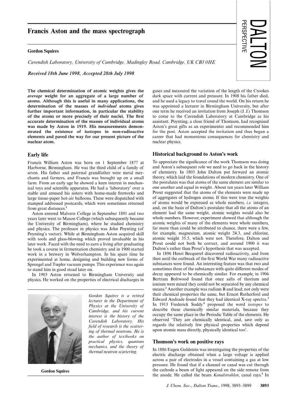 Francis Aston and the Mass Spectrograph Aston and Francis Fig