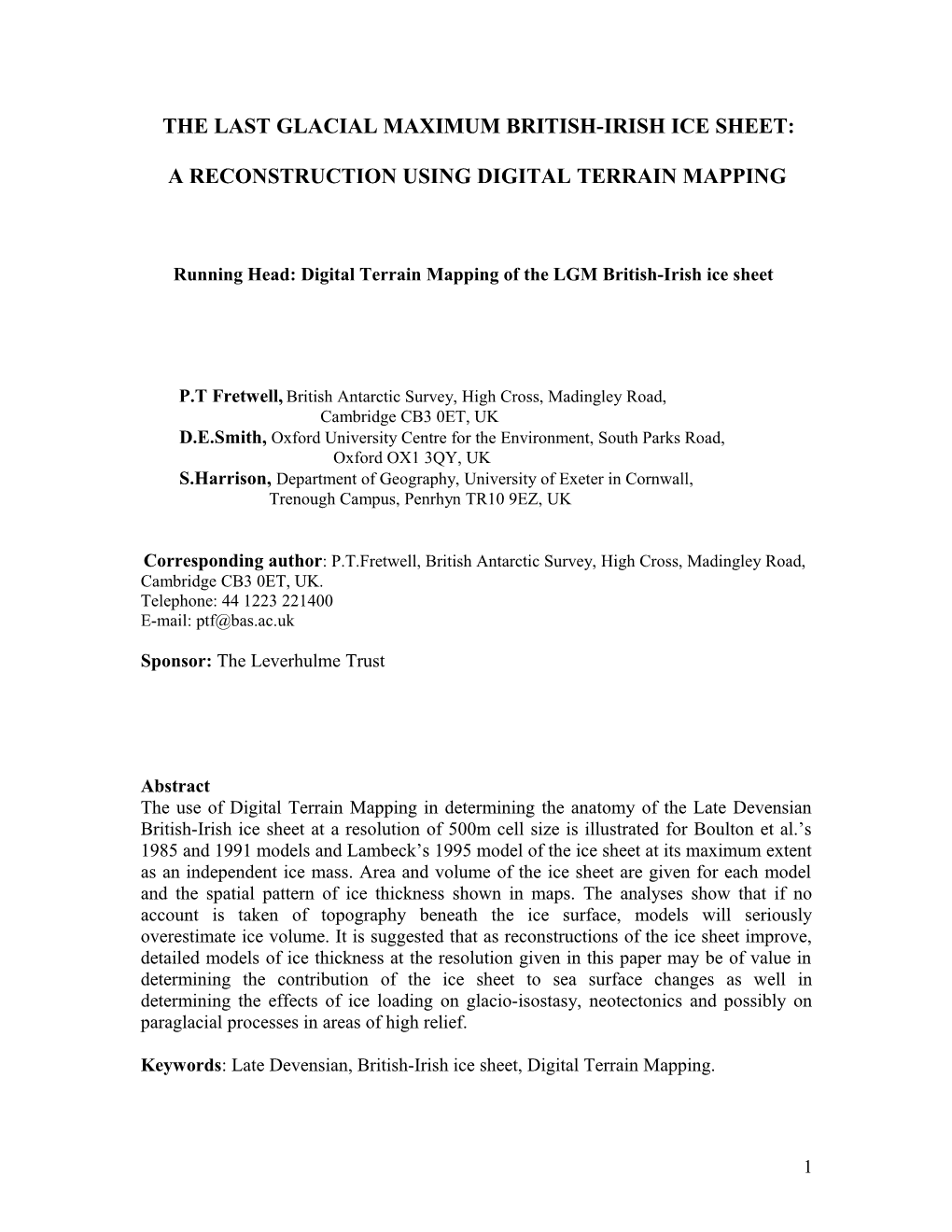 Digital Terrain Mapping in the Reconstruction