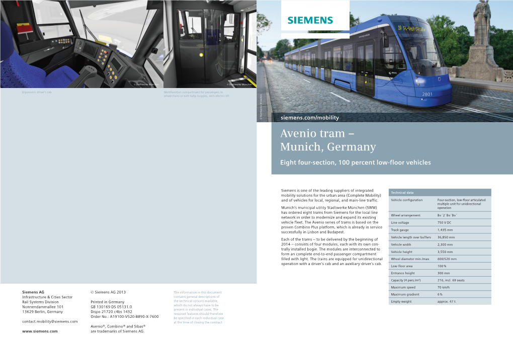 Avenio Tram – Munich, Germany Eight Four-Section, 100 Percent Low-Floor Vehicles