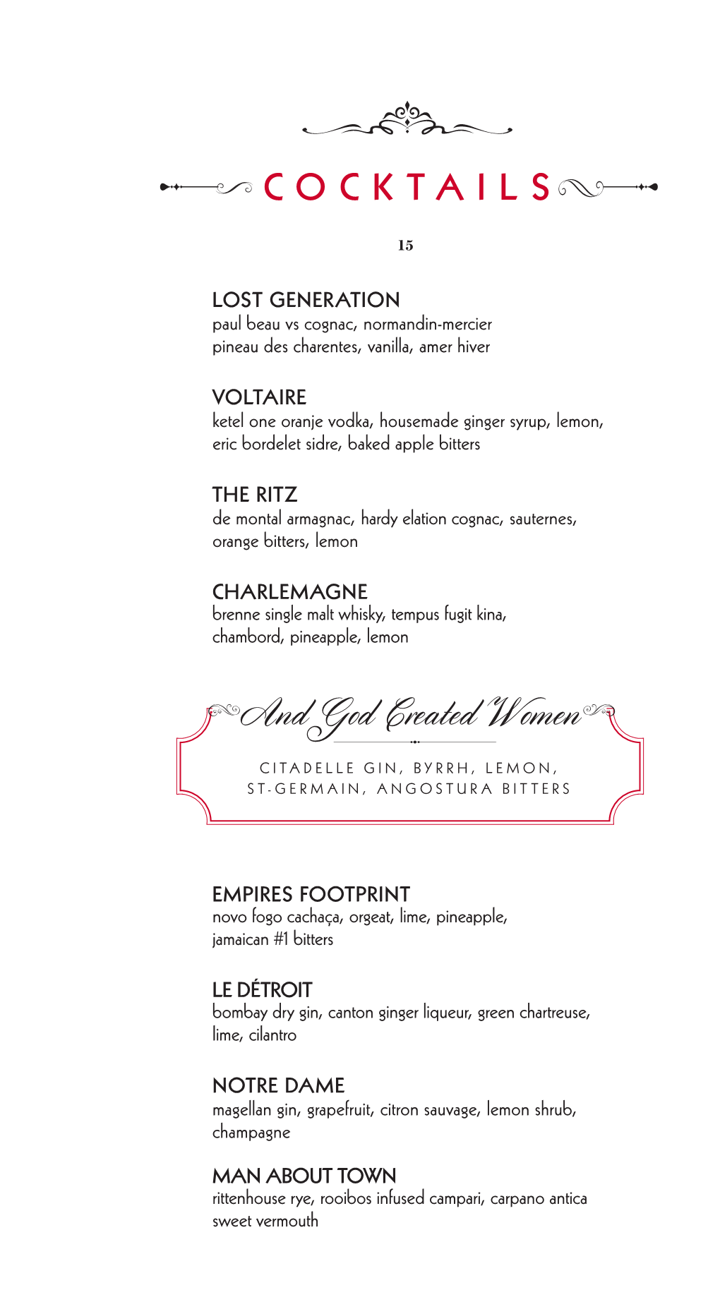 BARDOT Cocktail Menu