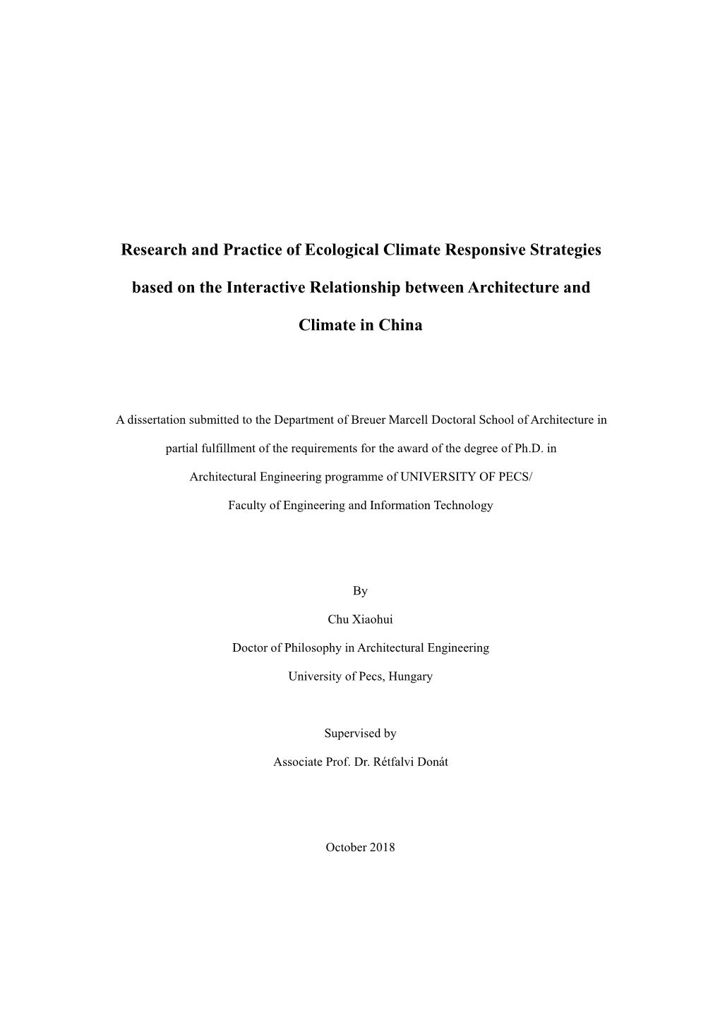 Research and Practice of Ecological Climate Responsive Strategies