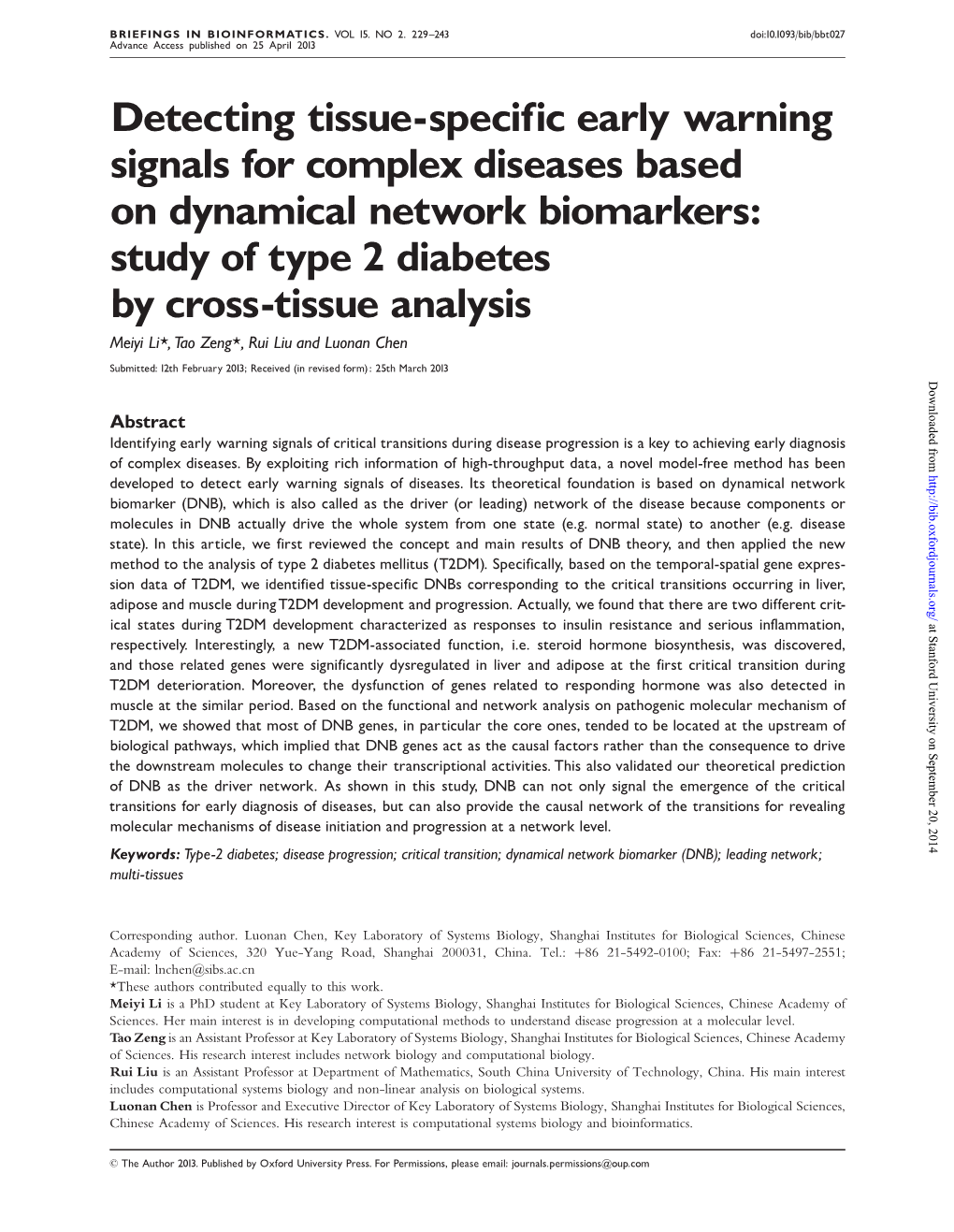 Detecting Tissue-Specific Early Warning Signals for Complex Diseases