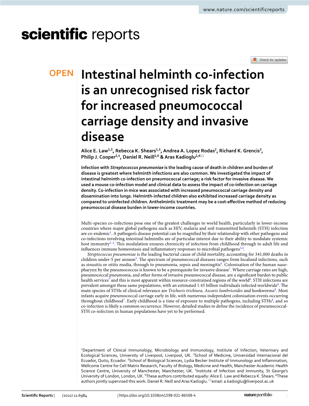Intestinal Helminth Co-Infection Is an Unrecognised Risk Factor For